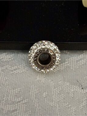 Retired Rare New Clear Crystal Pavé Round Spacer Charm - Sterling 925 ALE